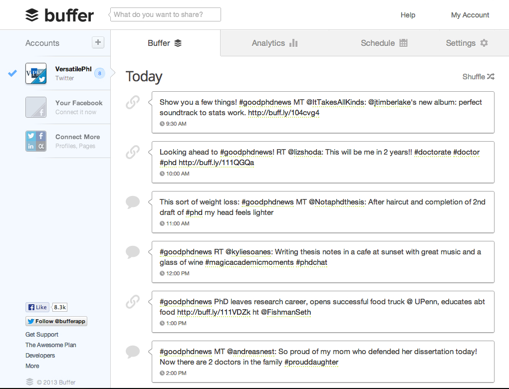 a dashboard of scheduled tweets in the Buffer app