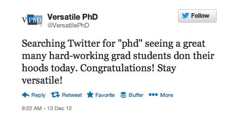a tweet congratulating PhDs on completing their doctorates