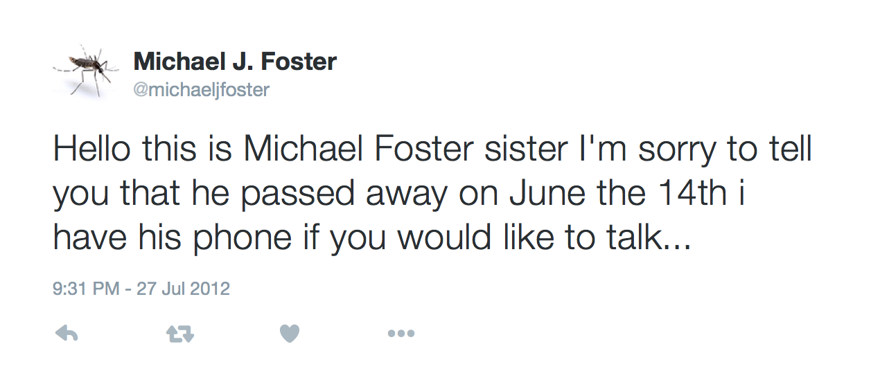 tweet that announces the death of the person behind the account